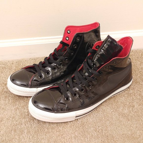 converse black patent leather hightop tennis shoes